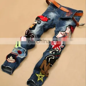 DiZNEW Trendy Cloth 2020 New Popular Embroidery Skinny Heavy Washed Men Denim Jeans thumbnail-2
