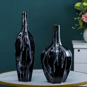 Fambe Light Luxury Carambola Black Grey Texture Large Ceramic Vase For Living Room Hotel thumbnail-1