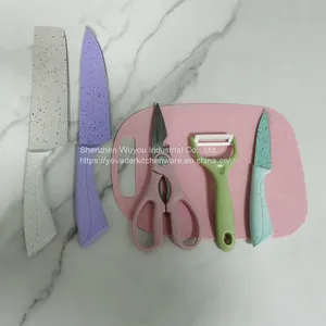 6pcs Wheat Straw Kitchen Knife Set With Plastic Chopping Board thumbnail-2