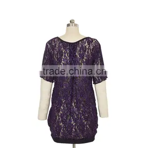 100% Poly Spandex Two Tone Lace Short Sleeve Shirts thumbnail-5