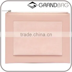 Guangzhou Hot Sale Pink Suede Pocket and Calfskin Leather Evening Party Clutch Pouch Clutches Bag for Woman thumbnail-1