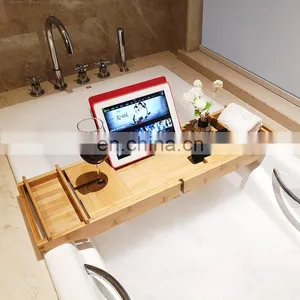 Wholesale High Quality Multi-function Bedroom Bathroom Bamboo Bathtub Caddy Tray thumbnail-1