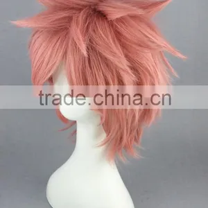 High Quality 35cm Short Straight Fairy Tail Wig Natsu Dragneel Pink Wig Synthetic Anime Wig Cosplay Hair Wigs thumbnail-4