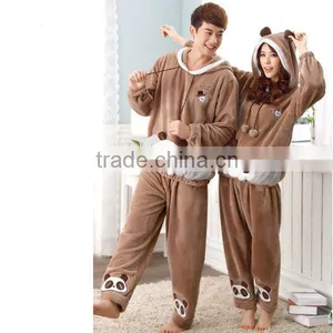 Embroider Panda Print Pajamas for Couple Wholesale Warm Sleepwear thumbnail-1