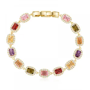 Beautiful Multi Shape Colorful Cubic Zirconia Link Chain Bracelets for Women Adjustable Trendy Hand Jewelry thumbnail-2