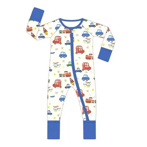Factory Customization Toddler Infant Long Sleeve Bamboo Baby Print Romper Zipper Pajamas Climbing Suit thumbnail-2