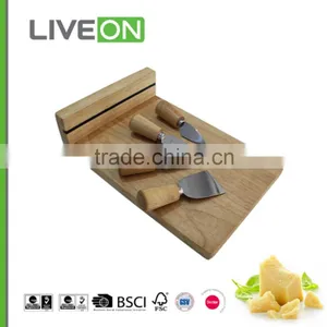 Wood Cutting Board With 4-pcs Cheese Knife Set thumbnail-2