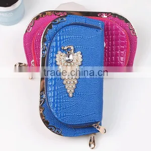 Latest Women Double Zipper pu Purse Luxurious Decorate Wallet thumbnail-2