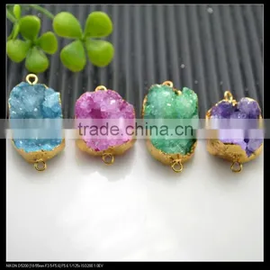 LFD-0071B Wholesale Gold Plated Drusy Druzy Quartz Connector Beads Stone in Mixed Color Jewelry Findings thumbnail-4