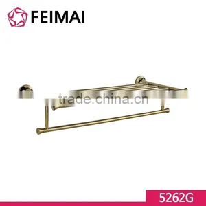 Brass Gold Plated Double Layers Corner Towel Shelf Rack Bar Holder thumbnail-3