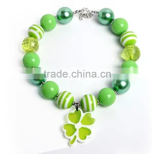 Green Lucky Clover Baby Necklace Beaded Baby Jewelry Crystal Necklace Wholesale 2016 thumbnail-1