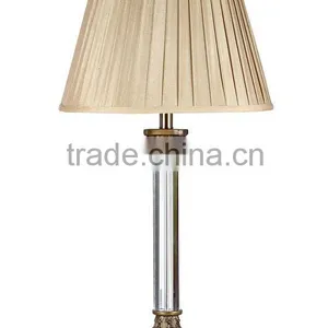 Brass Crystal Table Lamp With Pleated Shade thumbnail-1