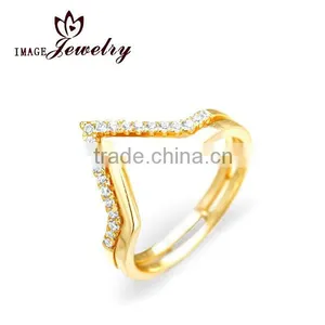 Double Chevron CZ 925 Sterling Silver Gilded Ring thumbnail-1