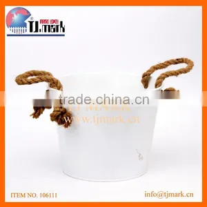 GARDEN TOOLS WHITE BUCKET WITH 2 HEMP ROPE HANDLE thumbnail-1