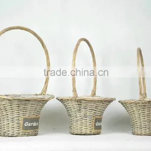 Round Hat Wicker Basket With Over Handle and Plastic Liners Decoratived by Plaster Colth Used for Home and Garden (K4-1870) thumbnail-4