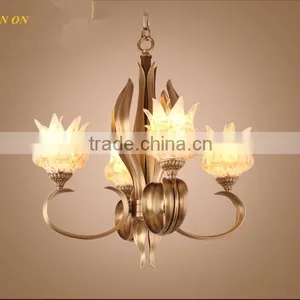 Modern Glass Chandelier Vintage Retro Brass Copper Metal Chandelier Lustrous Patterned Glass Hanging Lighting thumbnail-2