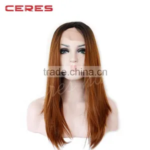 Synthetic Hair Black Root Brown Ombre Straight Lace Front Wig Hair Wigs thumbnail-1