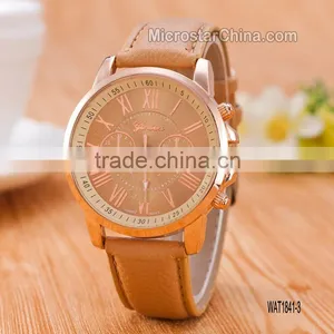 New Fashion Round 2 Zones Ladies Cheap Geneva Leather Watch Women thumbnail-3