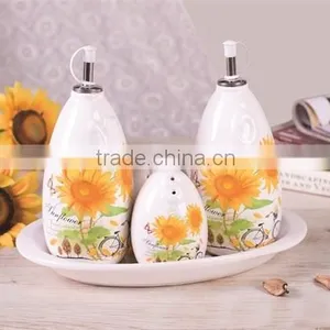 Decorative Ceramic Salt Pepper Oil Vinegar Condiment Set With Tray thumbnail-1