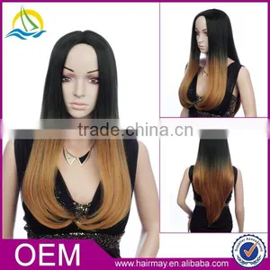 Mixed Grey/black/blonde Straight Wig Synthetic Long 3/4 Ombre Wig thumbnail-1