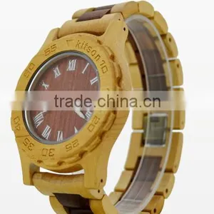 2016 Fashion Mens Bamboo Wood Watch Quartz Wooden Watch Auto Date Man Watch thumbnail-1