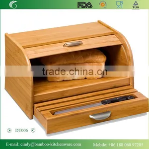Bamboo Rolltop Wooden Bread Box Walmat With Pull-Out Drawer thumbnail-1