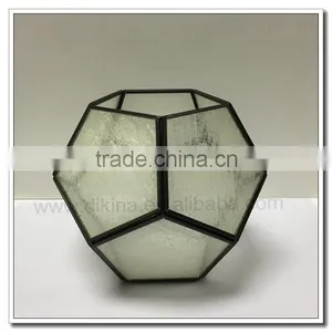 Table Display / Wedding Vintage Glass and Brass Geometric Terrarium, Indoor Garden, Planter Geometric Glass Frosted Terrarium thumbnail-4