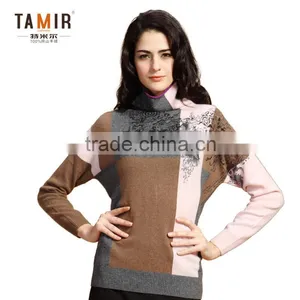 Ladies Cashmere Latest Design Winter Sweater, Ladies Contrast Color High Neck Sweater thumbnail-1