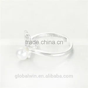 S925 Sterling Silver Princess Pearl Crown Open Rings thumbnail-2