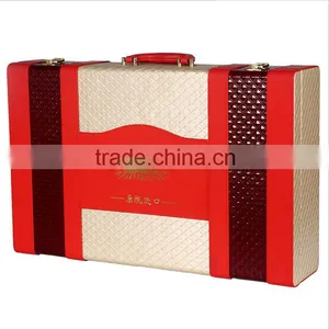 Chinese Factories Wholesale Custom High-grade PU Leather 6 Slot Wine Champagne Boxes, Red Gift Box thumbnail-3