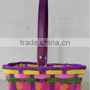 Easter/Spring Bamboo Basket Embellished With Colorful Eggs Ribbon thumbnail-1