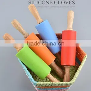 CY133 Wooden Handle Colorful Silicone Rubber Rolling Pins Kitchen Bakeware Tools thumbnail-4
