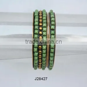 Brass and Resin Mosaic Bracelets in Green Colour thumbnail-1