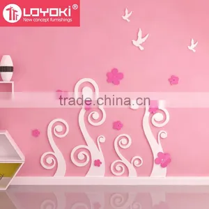 Wood Design 3d Wall Decal for Living Room Colorful Stickers for Home Decor Beautiful Wood Flower Sticker thumbnail-1