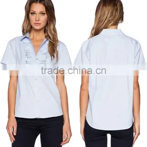 Wholesale Short Sleeve Summer Office Uniforms for Ladies,fashion Ruffle Office Uniform Designs for Women,work Uniform thumbnail-1