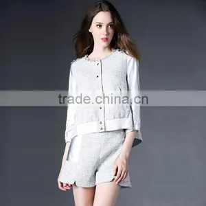 New Arrival Two Pieces Set Woman Jacket With Shorts Casual Suit thumbnail-3