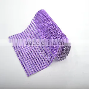 10Yard MOQ Hot Pink 24 Rows Plastic Rhinestone Mesh For Wedding thumbnail-6