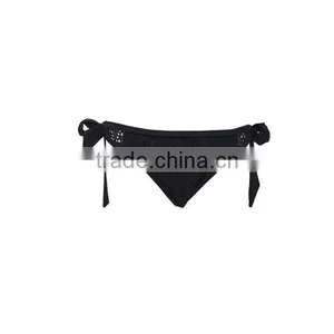 Black Bikini Set With Flouncy Ruffle and Floral Cutouts at Top and Scrunch Bottom thumbnail-3