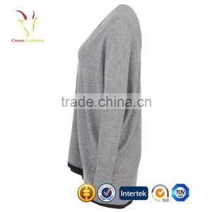 Grey Deep V Neck Black Cardigan Women thumbnail-2