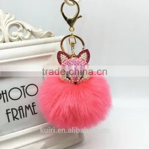 Fahsion Fox Head Faux Fur Keychain HandBag Rhinestone Pendant Charm Soft Car Key Ring 4 Colors Fmq-11 thumbnail-4