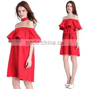 New Fashion Off-shoulder Ruffled Neckline Dress Body Con Party Dress For Wholesale 2017 thumbnail-4