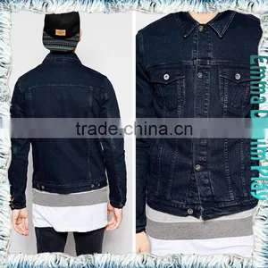 Mens Fashion Autumn Long Sleeve Dark Blue Jean Four Pockets Coat thumbnail-2