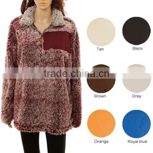 Wholesale High Quality True Grit Women Oversized Monogrammed 1/4 Zip Sherpa Fleece Knitted Sweater Pullover thumbnail-1