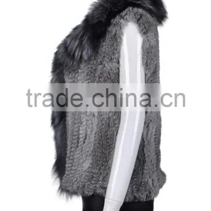 YR263 Real Rabbit Fur Hand Knit Fur Vest With Fox Fur Collar thumbnail-3