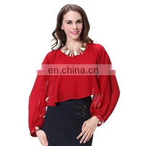 Wholesale Long Sleeve Fake Two Piece Lady Chiffon Top And Blouse thumbnail-4