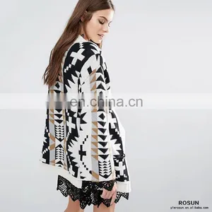 2016 Patterned Design Women Sweater Autumn and Winter Chunky Knit Notch Detail Jacquard Female Cardigan thumbnail-3
