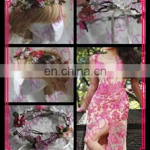 Aidocrystal Pink Goddess Flower Crown With Lace Bridal Wedding Party Hair Accessories thumbnail-1