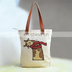 1 Pcs Custom Printed 16oz Cotton Canvas Tote Bag Lether Handles thumbnail-1