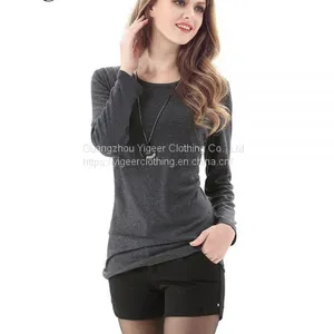Long Sleeve O-Neck Pure Slimming Bodycon Lady's Top thumbnail-3
