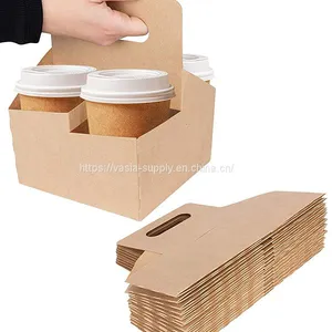 Kraft Drink Cardboard Carrier With Handles, Cup Carrier Holders for Drink and Coffee, to Go Coffee Cup Holder Holds Up to 4 Cups , Hot/Cold Drink Carrier, Cardboard Carrier for Cafes Food Delivery Service thumbnail-1